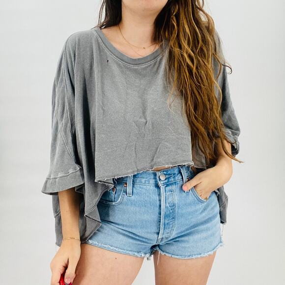 Free People gray distressed batwing oversized tee - Picture 2 of 8